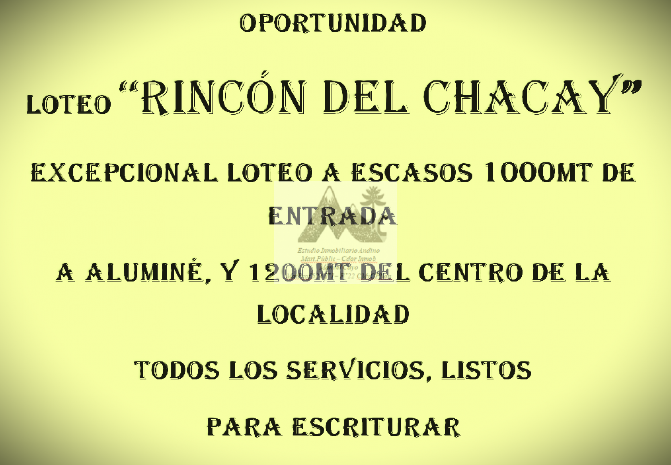 Excepcional Loteo a metros de la Entrada a Alumine 